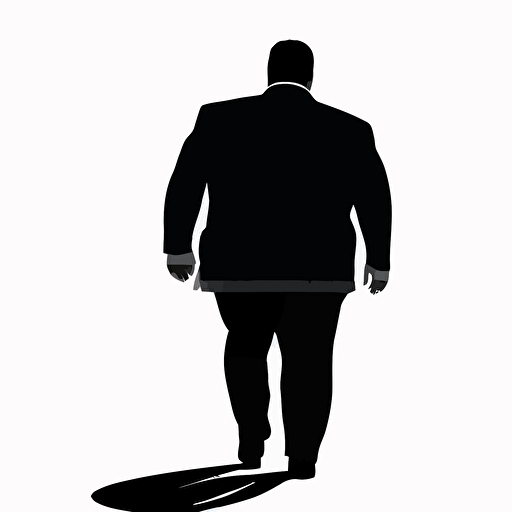 Black and white. back view of a fat person wearing a buisness suit. Simple Vector Art. White background