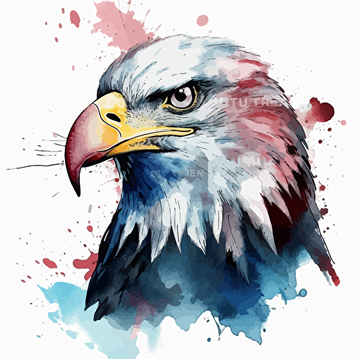 patriotic eagle, detailed, cartoon style, 2d watercolor clipart vector, creative and imaginative, floral, hd, white background