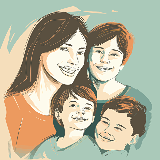 family of 4, smiling, vector
