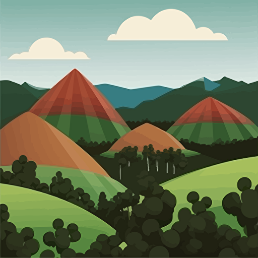 2d illustration of chocolate hills in the Philippines, vector style