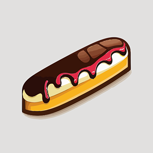 minimalistic vector logo, chocolate eclair with raspbery on white backgorund use use only 4 colors, no gradients front view
