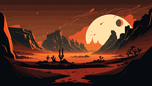 mars landscape,night time,mountians,anime style,comic,vector,