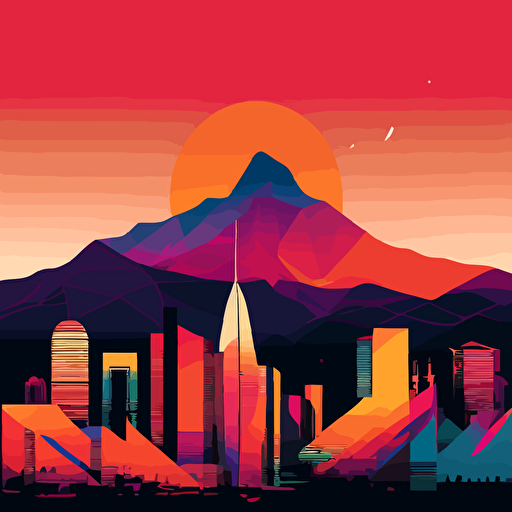Monterrey, Mexico, vector style, vivid gradient colors, breathtaking sunset, skyscrapers