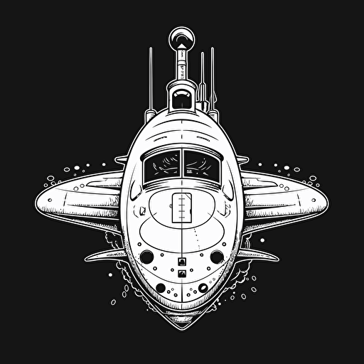 simple submarine, vector, black and white, no shading, underwater