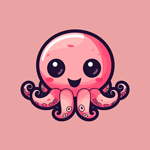cute chibi anime ocotopus logo, pink and smiling, flat image, simple design, friendly energy, inviting, happy, vector image