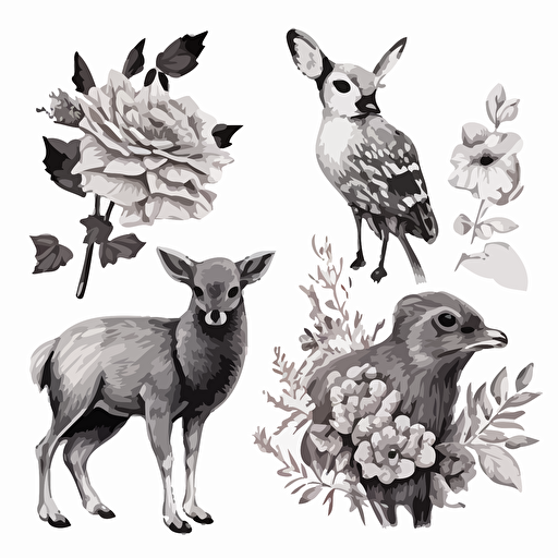 pdf vector drawing of animals and florals