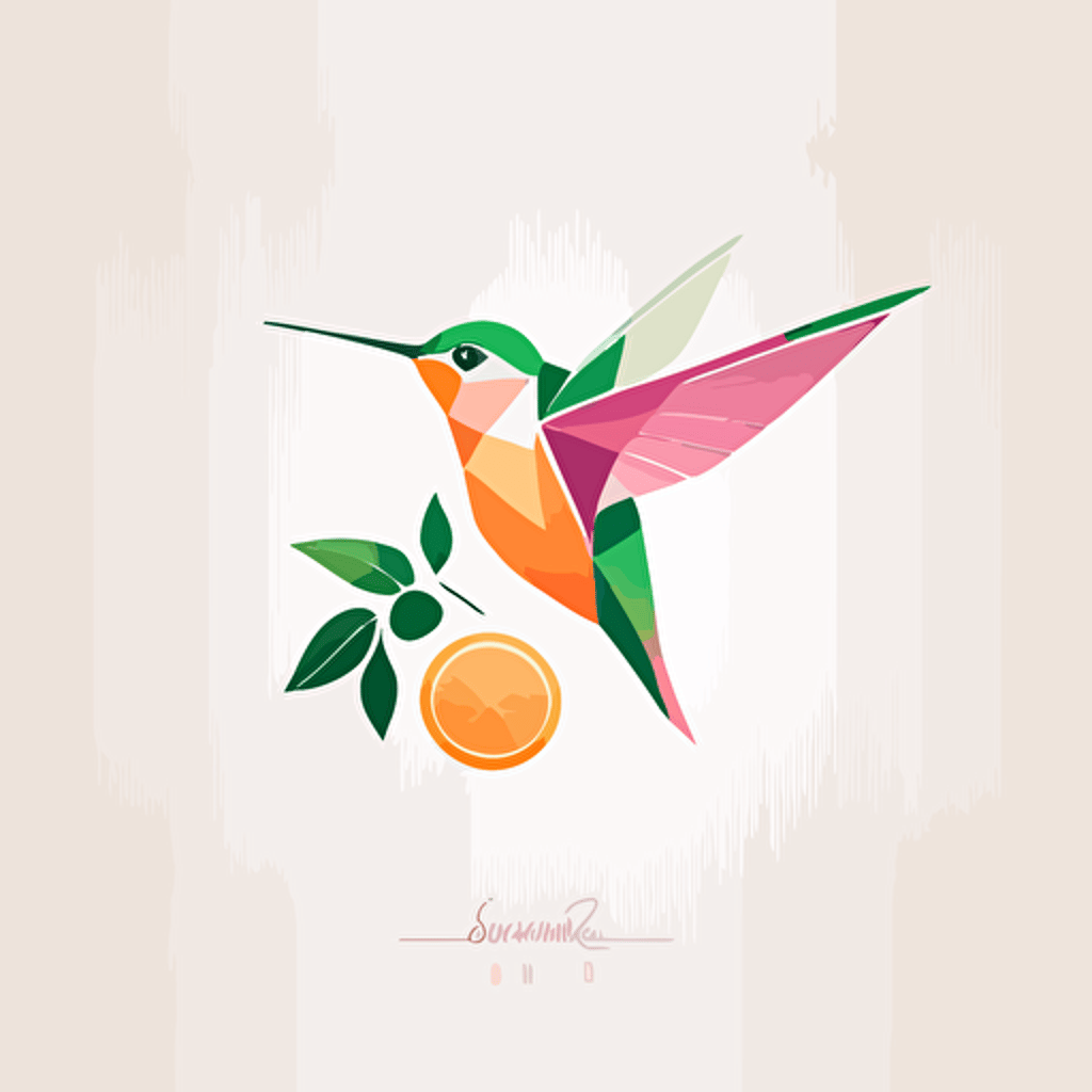 logo minimal linear Hummingbird, geometric, Vector, Logo, japan style, fruits, green, pink, orange