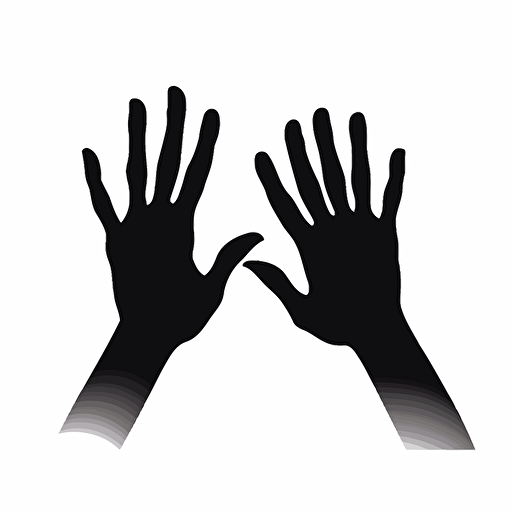 Create a silhouette of a pair of helping hands,top view,vector,cartoon style,black,white background
