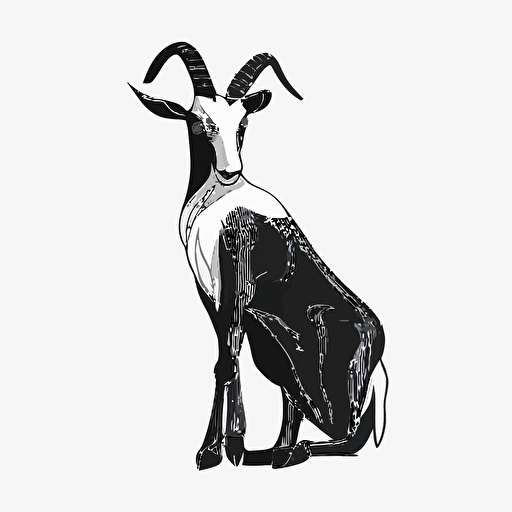 vector, black and white goat modern cartoon style, transparent background, simple, cute fun