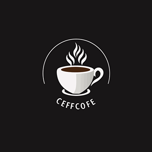 negative space iconic logo of coffee podcast, white vector, on black background