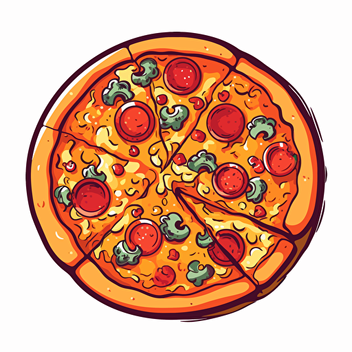simple shadeless one color vector art of pizza. Colors which should be used #DB3014 and #FCC568