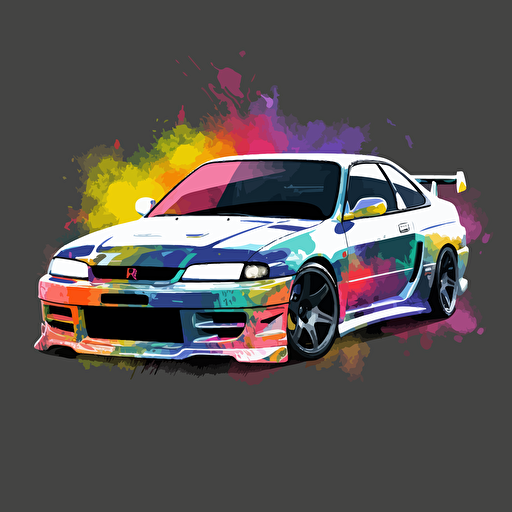 vector style jdm car, multi color background, high quality, highlight color, limited colors,