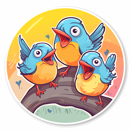 adorable sticker logo of a cute birds singing, 2d vector style