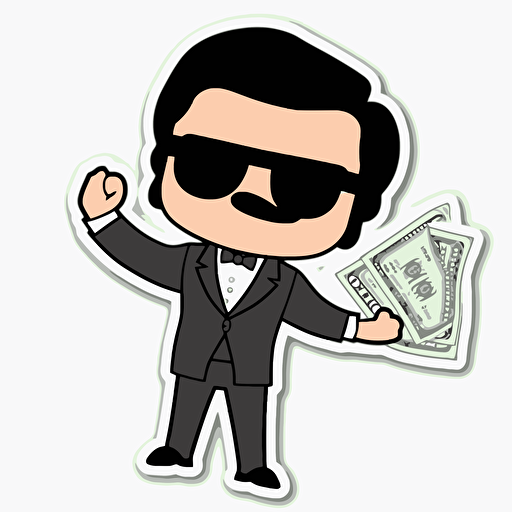 sticker, Fortnite dollar bill with a black Suit, kawaii, contour, vector, white