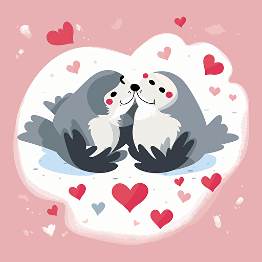 otters in love, flatlay, vector flat, PNG, SVG, vector illustration