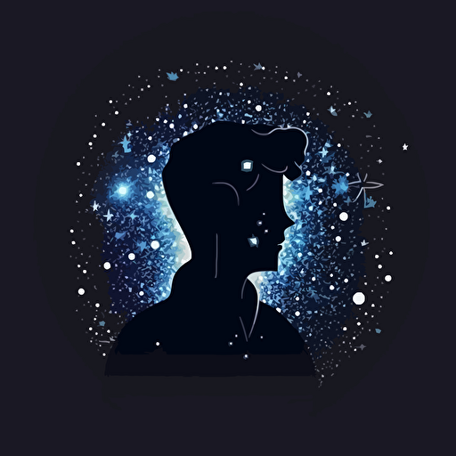 vector avatar through outer space, minimalistic style, night sky and galaxy