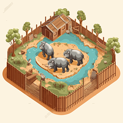 isometric cartoon vector style image of a zoo warthog enclosure
