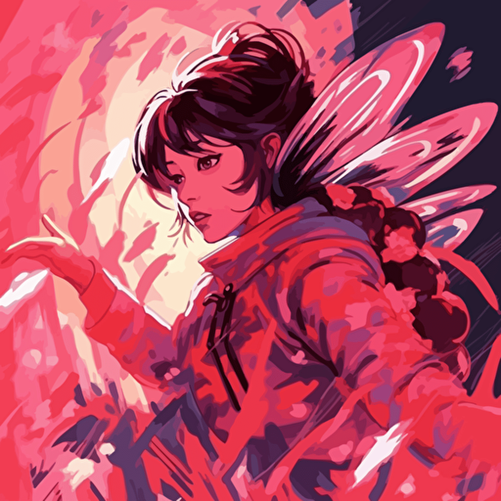 desinge, vector, deep pink, japanese style, fireflys, in the style of becky cloonan, john watkiss