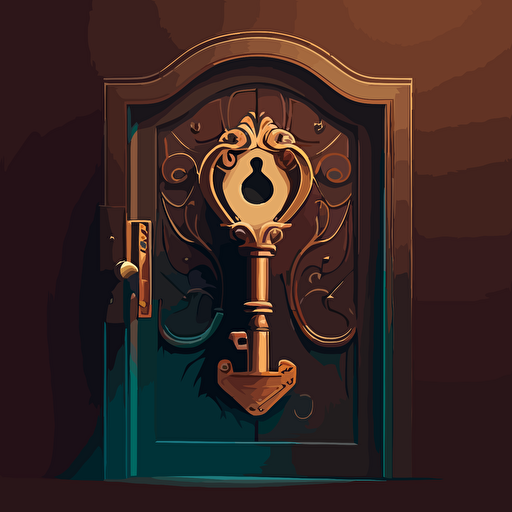 a door with a big keyhole. Vector. Angled. Moody