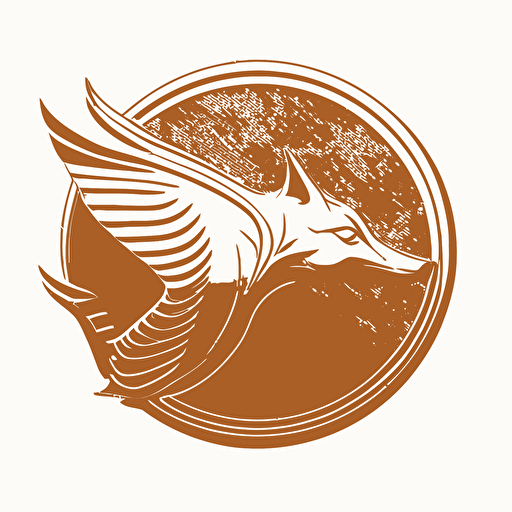 coin design with plane wings coming from right side and a fox head on the left. Simple. Vector art. Logo.