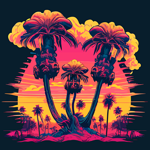 vector art of radioactive palm trees in a dmt trip