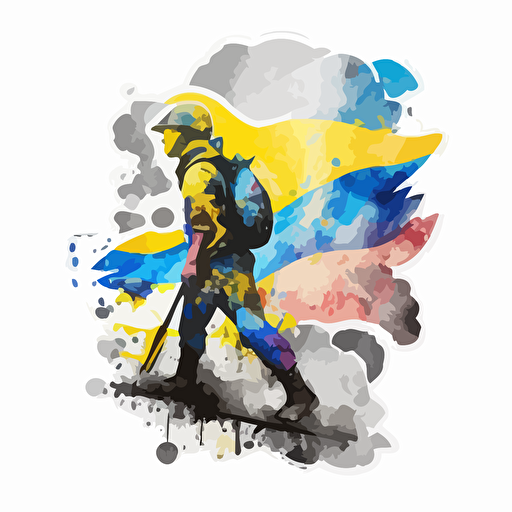 Art, sticker, contemporary, freedom fighter Ukraine, Watercolour,vector, white background/start