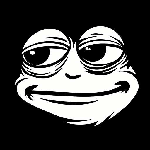 black and white vector drawing of pepe frog meme cartoon style, head only, smirking