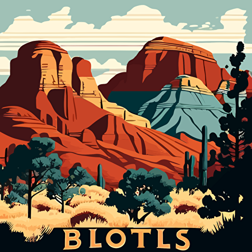 muted colors detailed flat vector image of the buttes in sedona, high resolution, stylistic collage