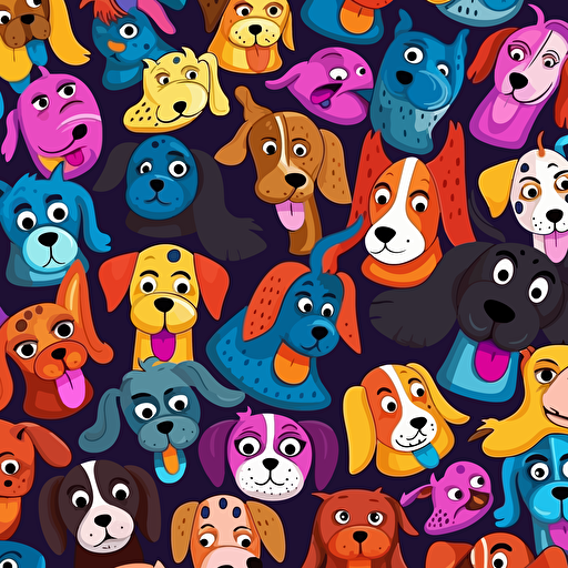 funny dog pattern, vector, vibrant colors, colored background
