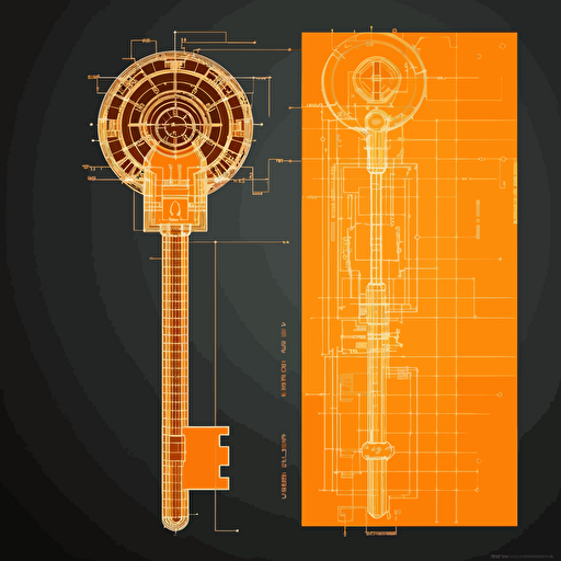 2D vector key in minimalism cyberpunk style and in orange colors. Background white