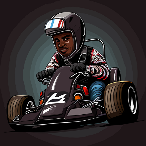 a black male go kart racer cartoon vector style, extremely detailed