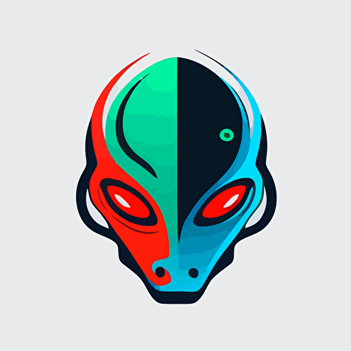 vector logo of an alien head, flat design, svg, minimal, red green blue, branding