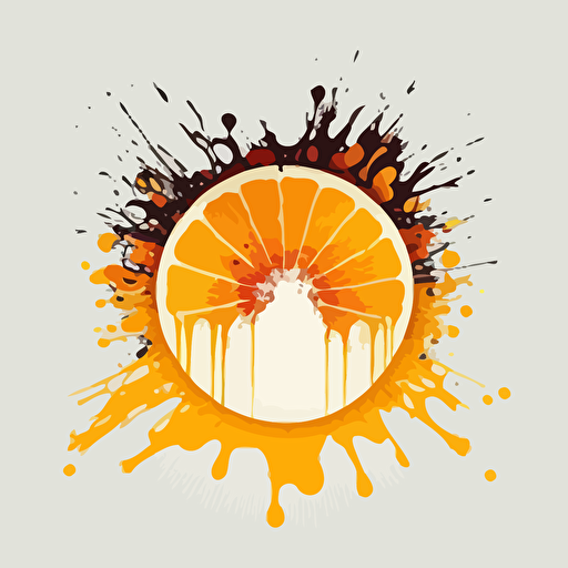 Circle logo, clean logo, waterfall, and oranges, explosion of lemons, explosion of grapefruits, 4h, hd, vectoriel, ultra minimalist