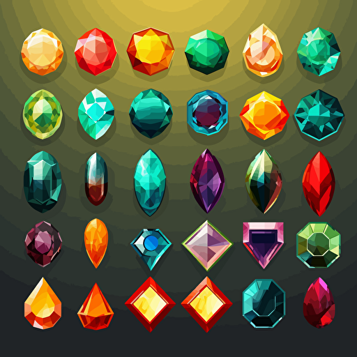 Gems, items, shiny object, high detail, symmetrical, vector, cartoon