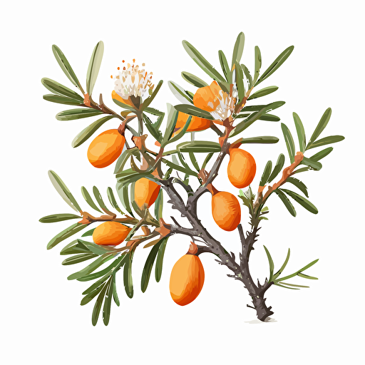 Hippophae, botanical drawing, vector, simple clean, white background