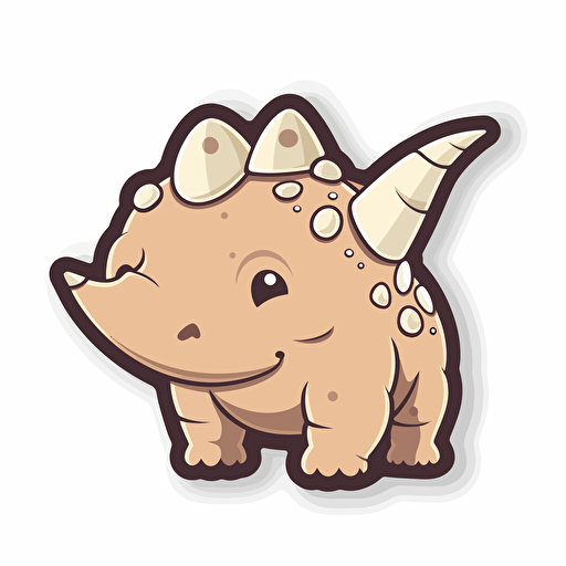 Die-cut sticker, Cute kawaii triceratops dinosaur sticker, white background, illustration minimalism, vector, Sandstone Tones