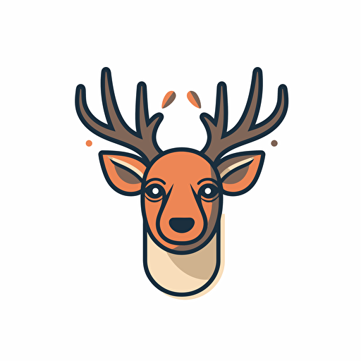 Deer icon, icon, comic vector illustration style, flat design, minimalist logo, minimalist icon, flat icon, adobe illustrator, cute, white background, simple
