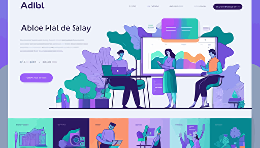 AI product sales page, a visually engaging design showcasing various AI applications, with people interacting with AI-powered devices in different settings like homes, offices, and nature, focusing on the ease and versatility of AI technology, Illustration, modern flat vector style, Color Scheme: A blend of cool blues, purples, and grays with pops of vibrant accent colors like green, orange, and pink,