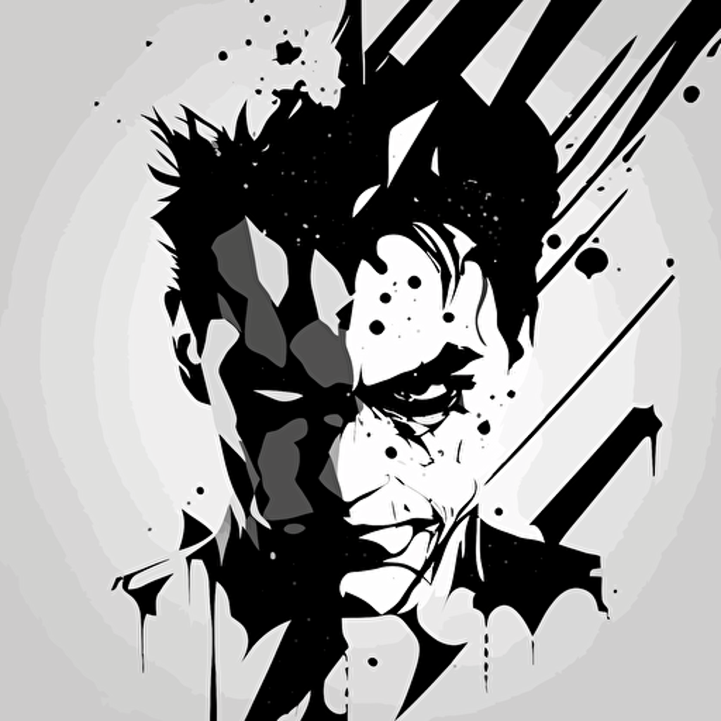 joker, comic schence, black and white, vector, minimal, generic
