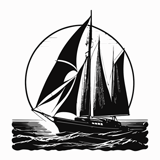 black and white silhouette of a sailboat.. vector drawing, logo. yacht club.