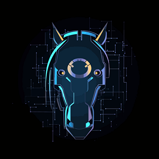vector simple logo of a cyberpunk horse head with circuts, blocky, centered