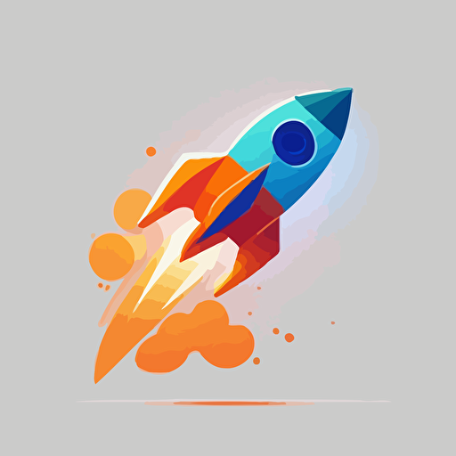 flat vector logo of rocketship launching up and to the right, blue orange gradient, simple minimal, by Ivan Chermayeff