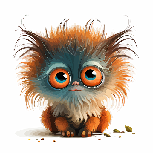 A baby fur colorfull critter, surreal, dali, smiling, orange eyes, white background, vector art , pixar style