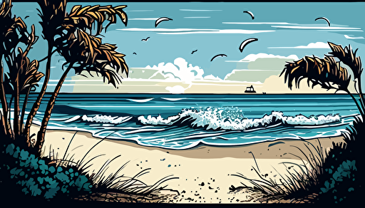 beach, sea, comic, vector