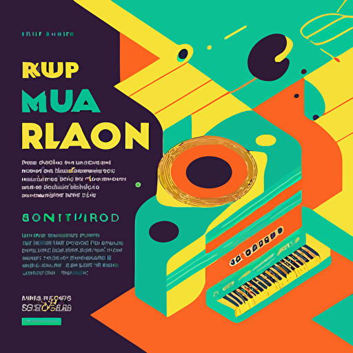 A poster about the music composition workshop. It needs to be in line with the style that young people like, and the colors are bright and eye-catching. The title of the poster is: RUAN RECORDS MAY WORKSHOP. Flat vector illustration, scale 3:4