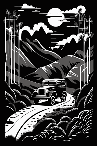 abstract outdoor adventure, grey and white colors, pop art deco illustration, hand vector art, black background,