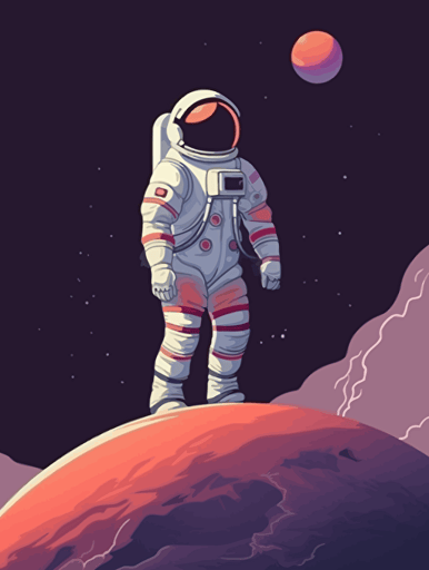 flat illustration vector, space, astranaut stands on the planet in full growth, high quality, detailed