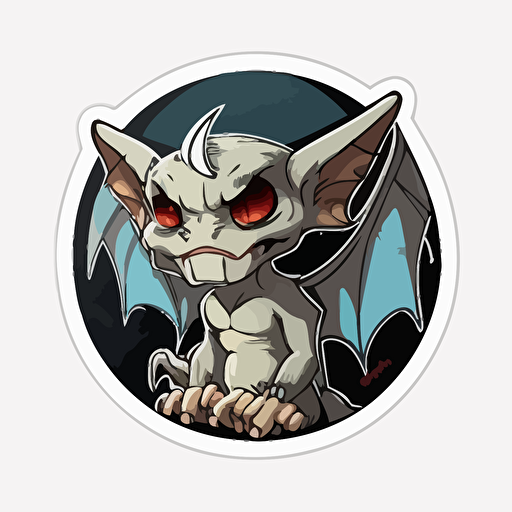 sticker, circle, super cute gargoyle, cartoon, vector, white background @MStevens