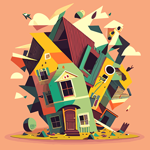 cute flat vector illustration of house chaos