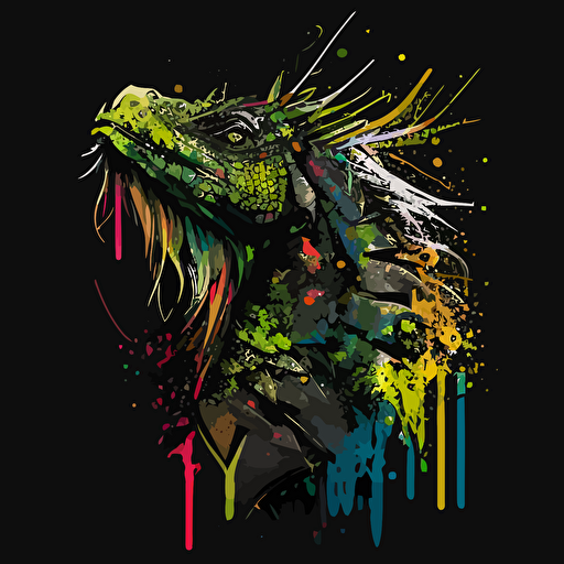 graffiti paint dripping vector logo of an iguane, black background